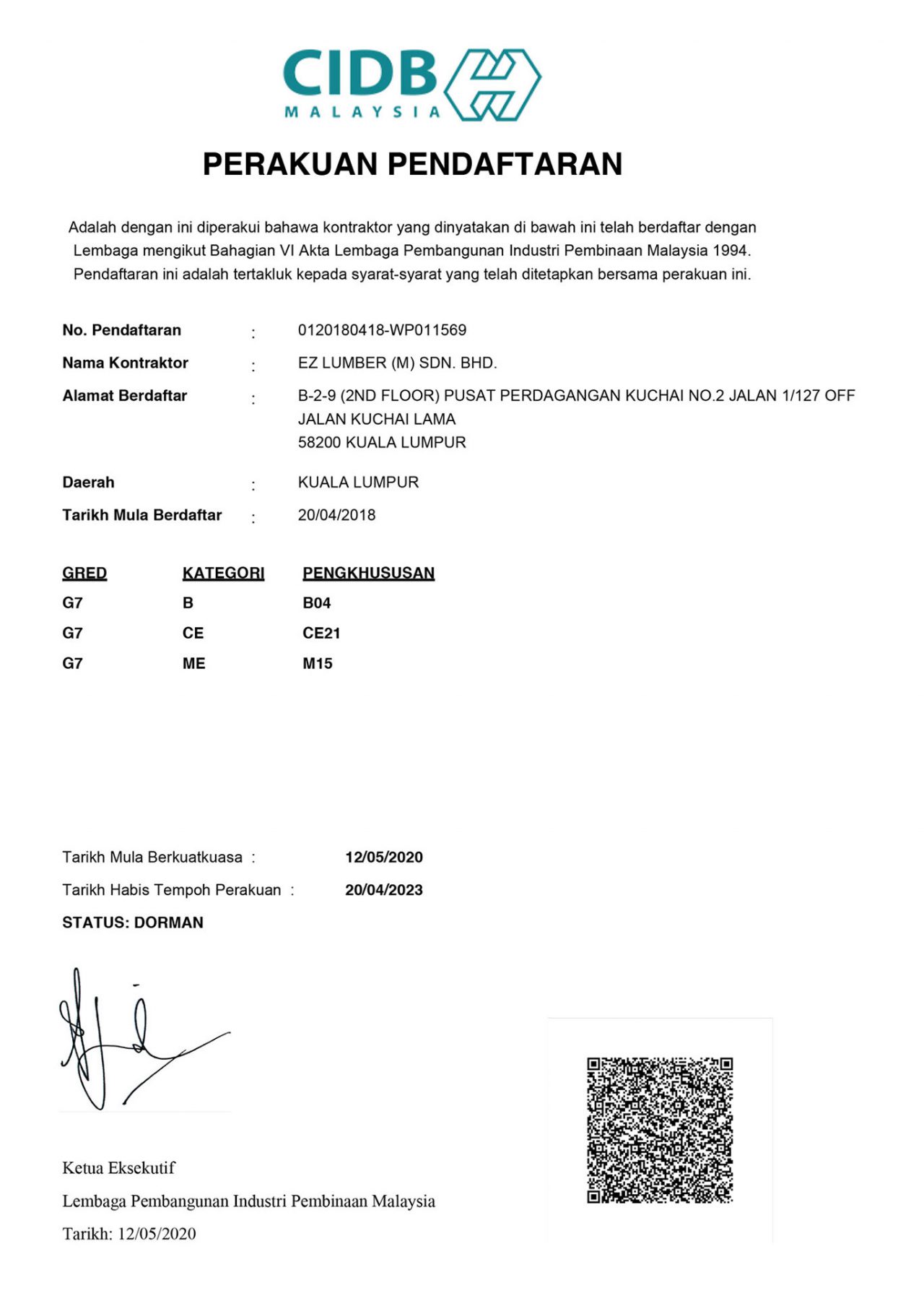 Certifications EZ Lumber Sdn. Bhd.